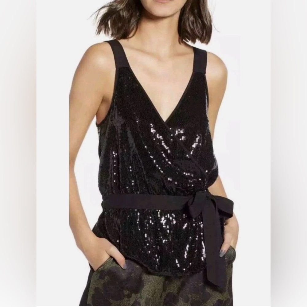 Chelsea 28 Black Sequin Sleeveless Wrap Top